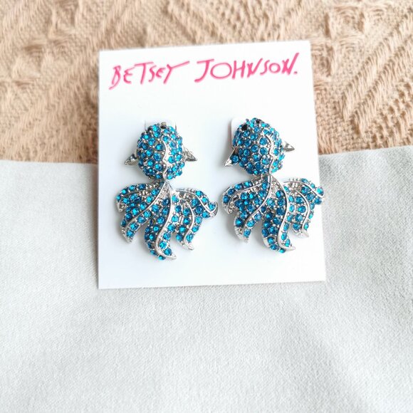 Betsey Johnson Jewelry - Betsey Johnson Sparkling Blue Crystal Fish Tail Earrings Gift Trendy Glam Jewelr